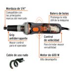 Esmeril recto (rectificador) 1/4" 600 W, industrial, Truper - Imagen 2